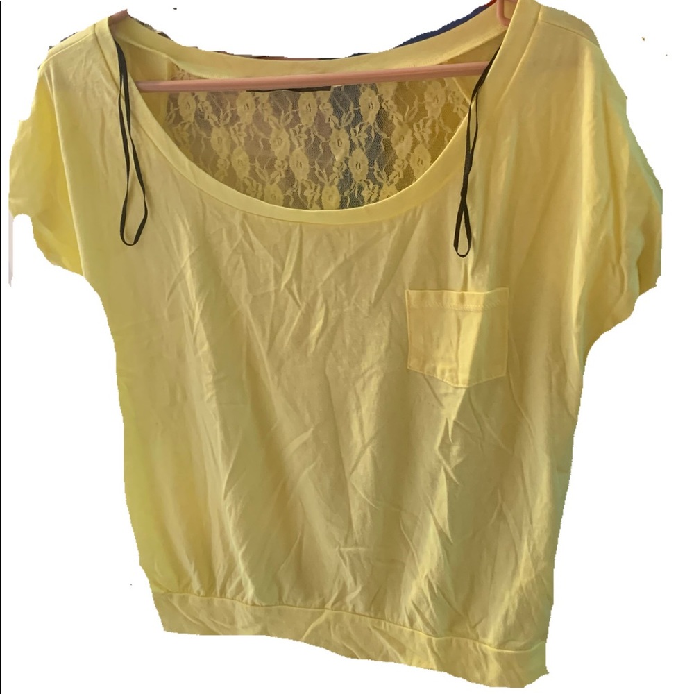 Yellow Lace back top tee t shirt t-shirt tshirt sexy ready for summer size S , M